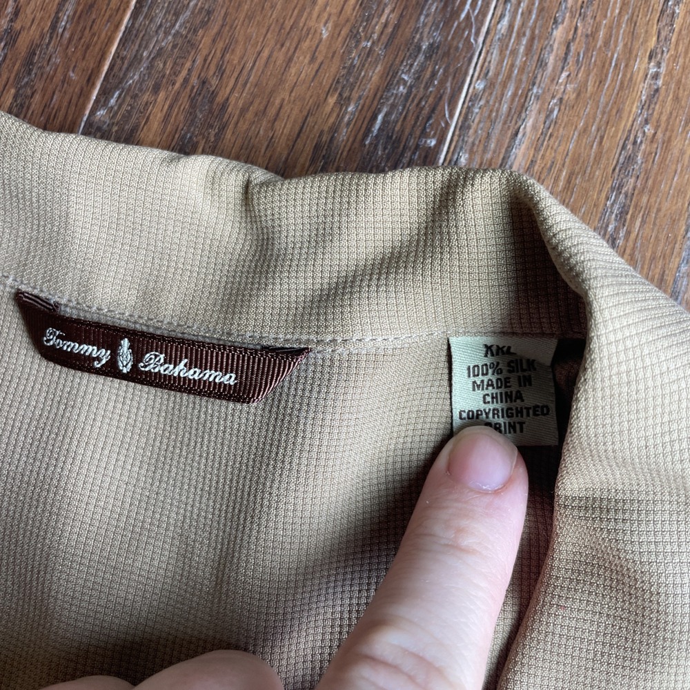 Tommy Bahama Shirt Mens‎ XXL Tan 100% Silk Camp FLAMINGO LANES Bowling Hawaiian - Picture 6 of 8